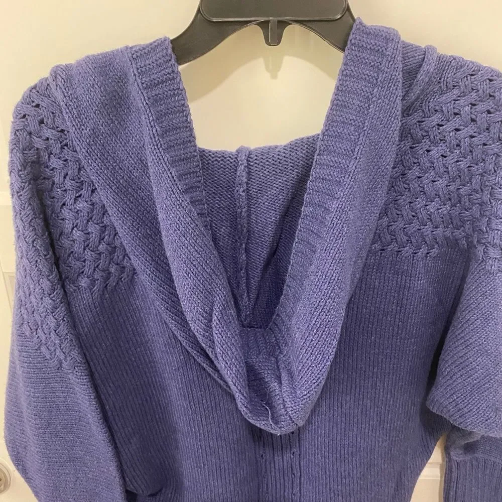 DKNY Jeans Blue Cable Knit Long Sleeve Hooded High Low Square Neck Sweater M